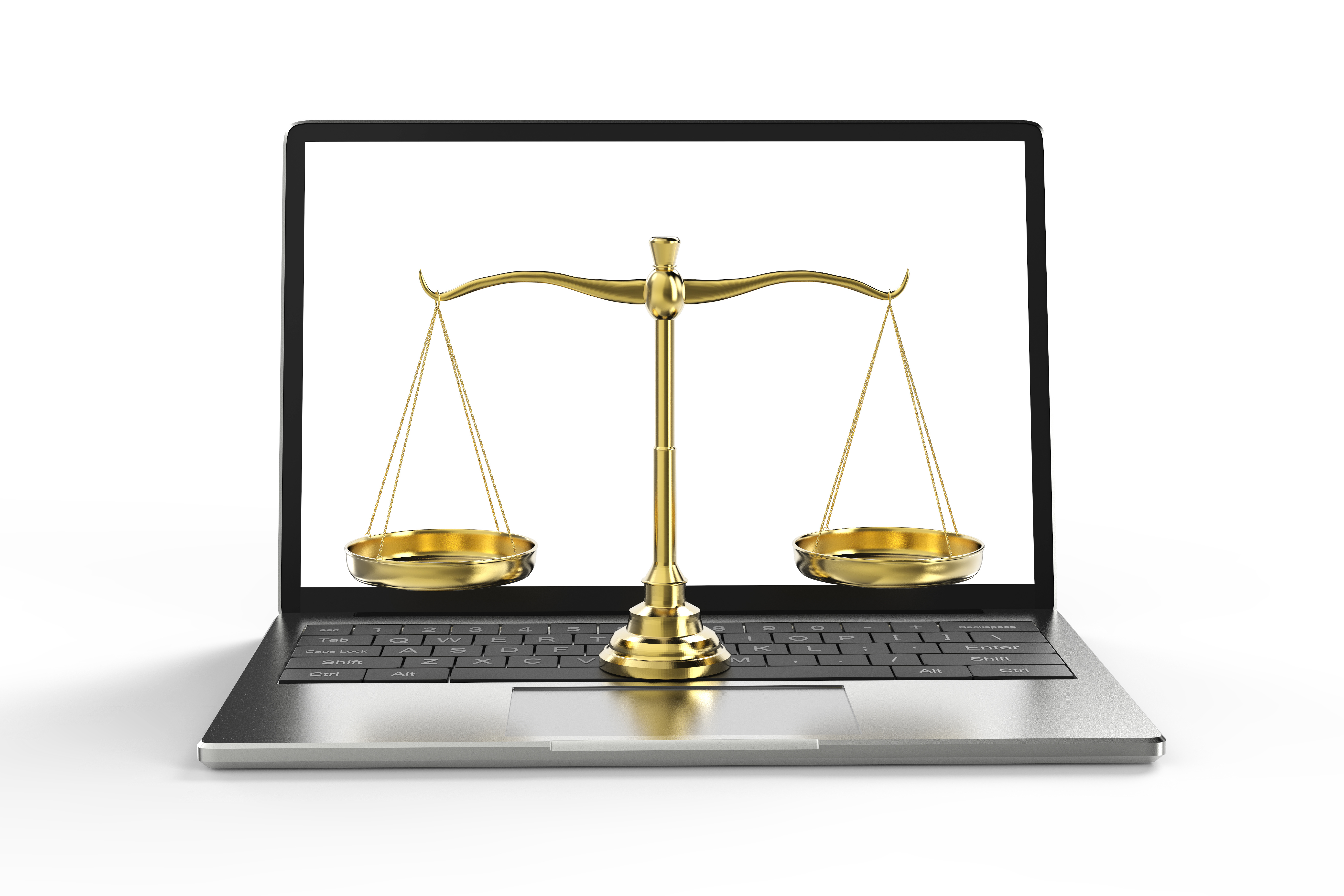 Cyber law or internet law concept with 3d rendering law scale with computer notebook